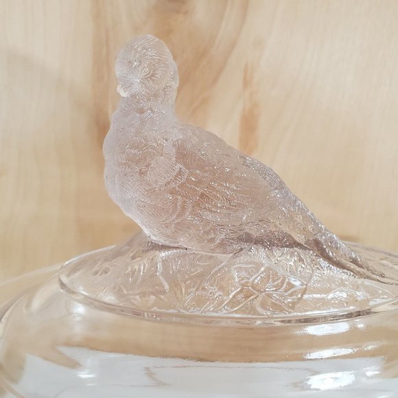 Pheasant and Ivy Lid Oval Dish 9.75"L clear with pink cast - Picture 5 of 12